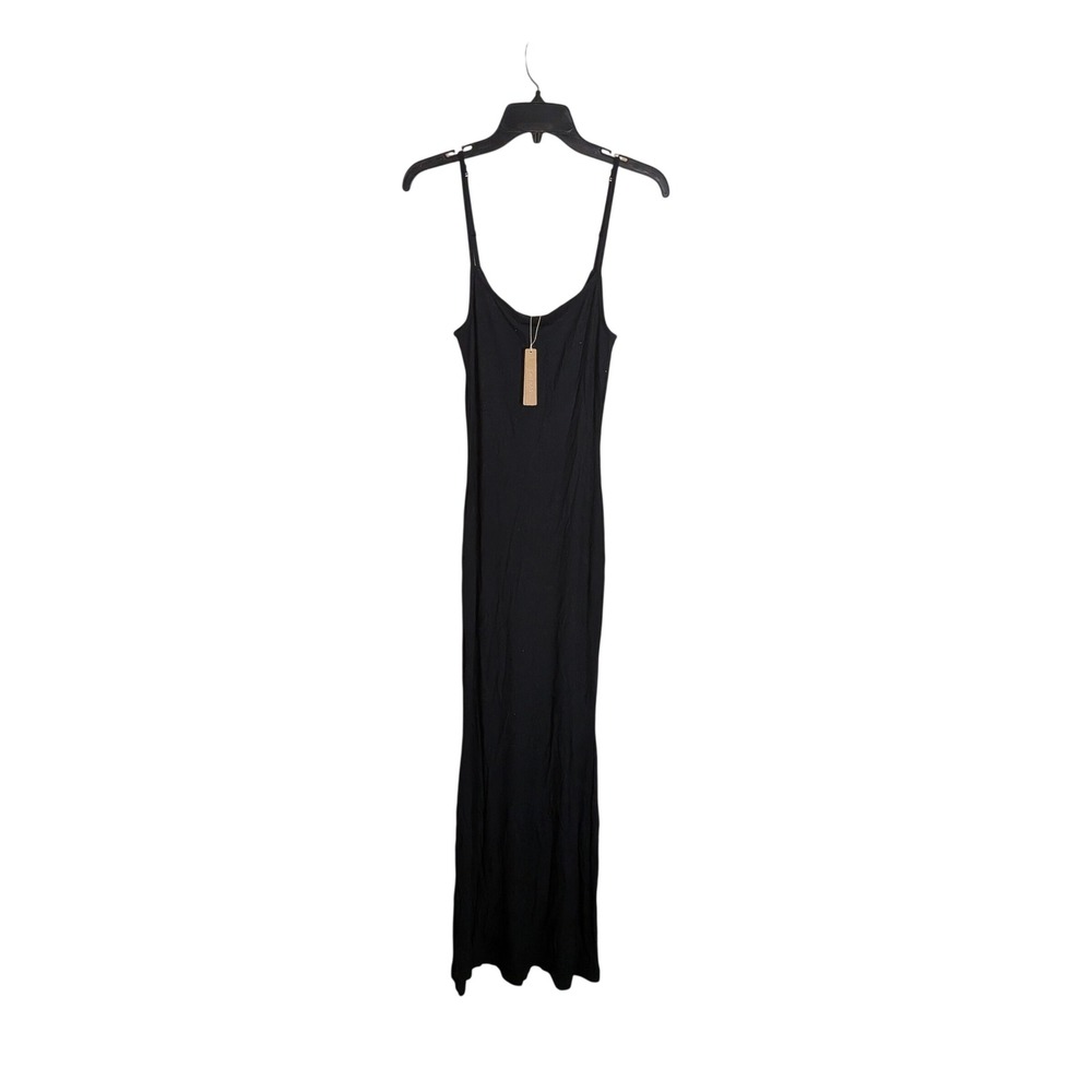Skims‎ Soft Lounge Long Slip Dress Onyx Black Ribbed Maxi AP-DRS-0596 Large NEW